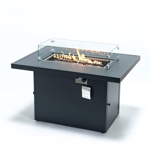 Patio Trasero 31 x 44 x 25.1 in. Chelsea Patio Modern Black Aluminum Propane Fire Pit Table, Black PA2450309 - main